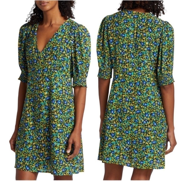 Rails Roma V Neck Short Puff Sleeve Abstract Floral Garden Print Mini Dress NEW - Picture 5 of 13